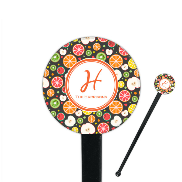 Custom Apples & Oranges 7" Round Plastic Stir Sticks - Black - Double Sided (Personalized)