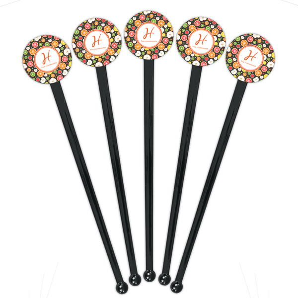 Apples & Oranges Black Plastic 7" Stir Stick - Round - Fan View