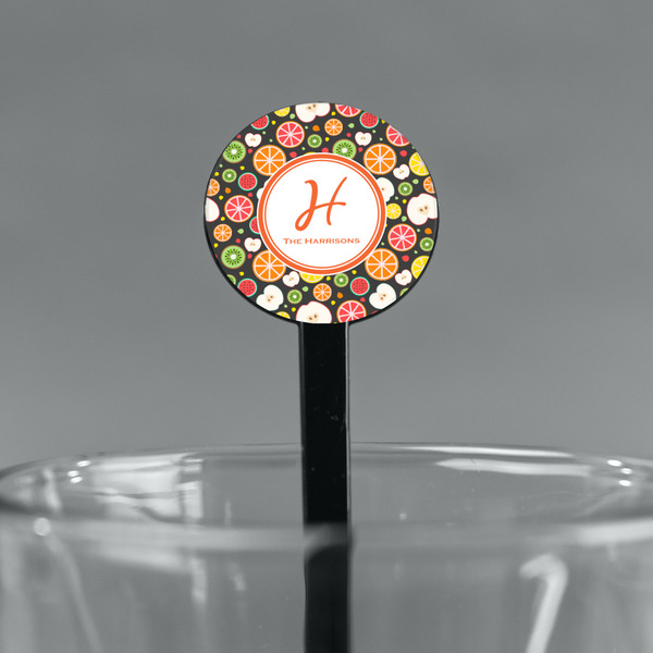 Apples & Oranges Black Plastic 7" Stir Stick - Round - Main