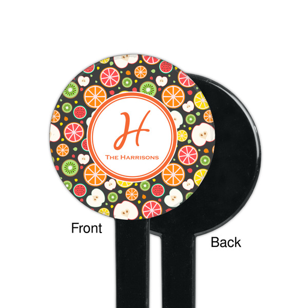 Apples & Oranges Black Plastic 7" Stir Stick - Single Sided - Round - Front & Back