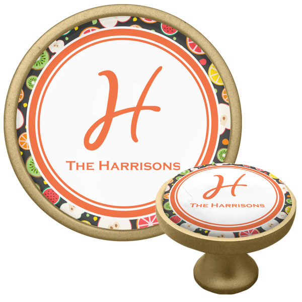 Custom Apples & Oranges Cabinet Knob - Gold (Personalized)