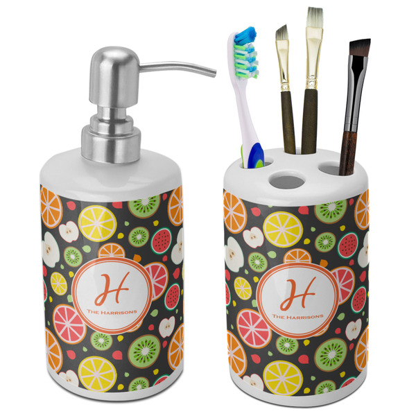 Custom Apples & Oranges Ceramic Bathroom Accessories Set (Personalized)