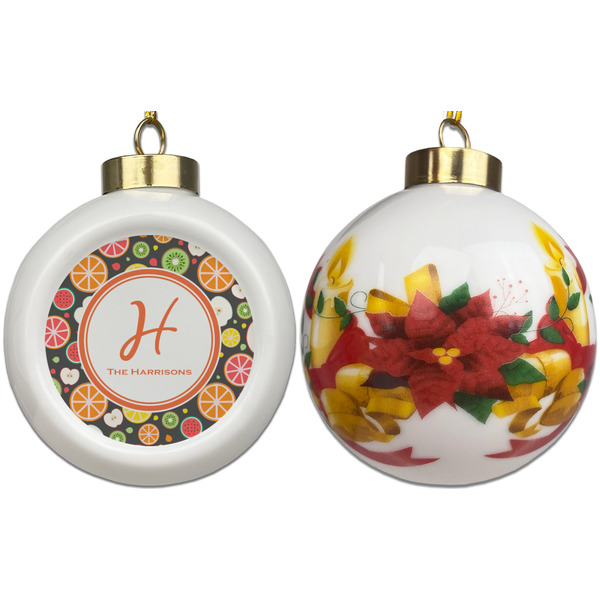 Apples & Oranges Ceramic Christmas Ornament - Poinsettias (APPROVAL)