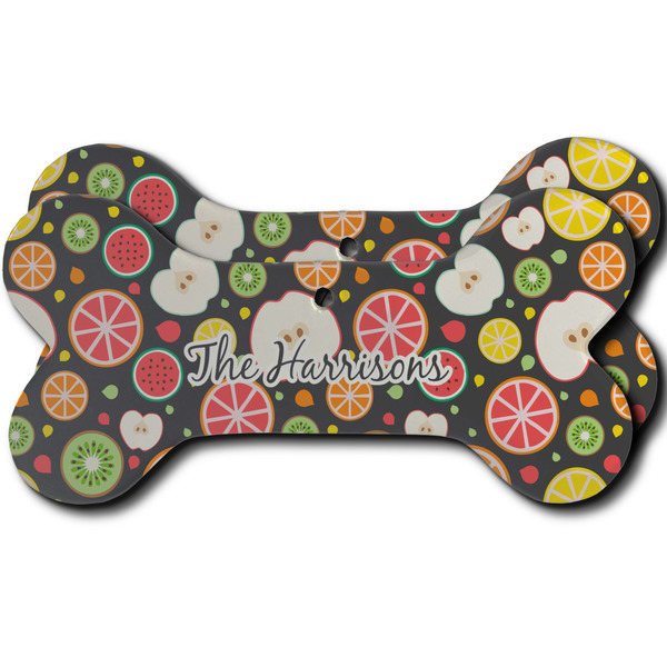 Custom Apples & Oranges Ceramic Dog Ornament - Front & Back w/ Name and Initial