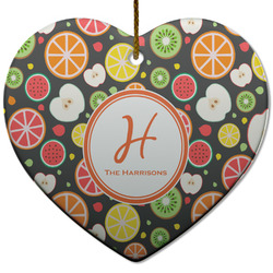 Apples & Oranges Heart Ceramic Ornament w/ Name and Initial