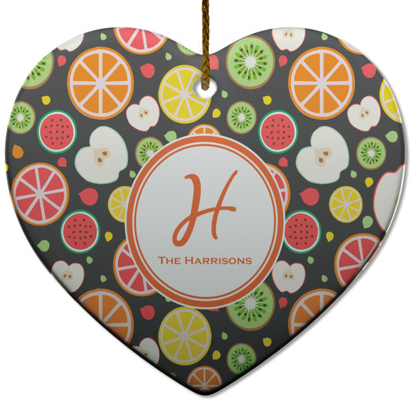 Custom Apples & Oranges Heart Ceramic Ornament w/ Name and Initial