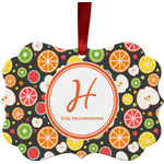 Apples & Oranges Metal Frame Ornament - Double Sided w/ Name and Initial