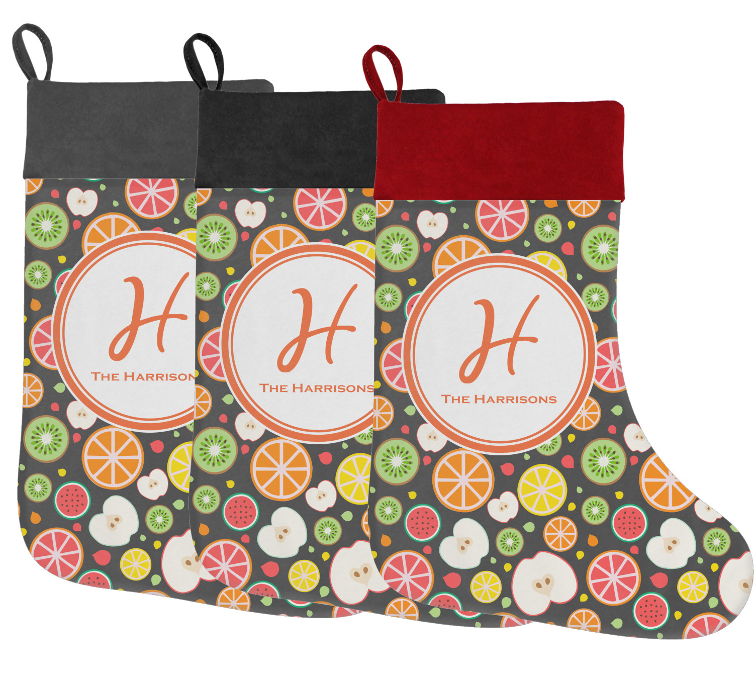 Apples & Oranges Holiday Stocking w/ Name and Initial YouCustomizeIt