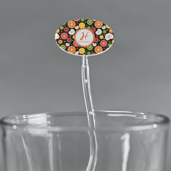 Apples & Oranges Clear Plastic 7" Stir Stick - Oval - Main