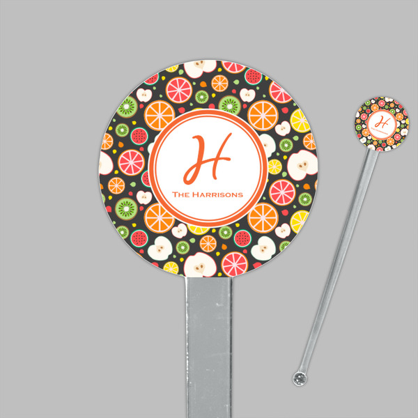 Apples & Oranges Clear Plastic 7" Stir Stick - Round - Closeup