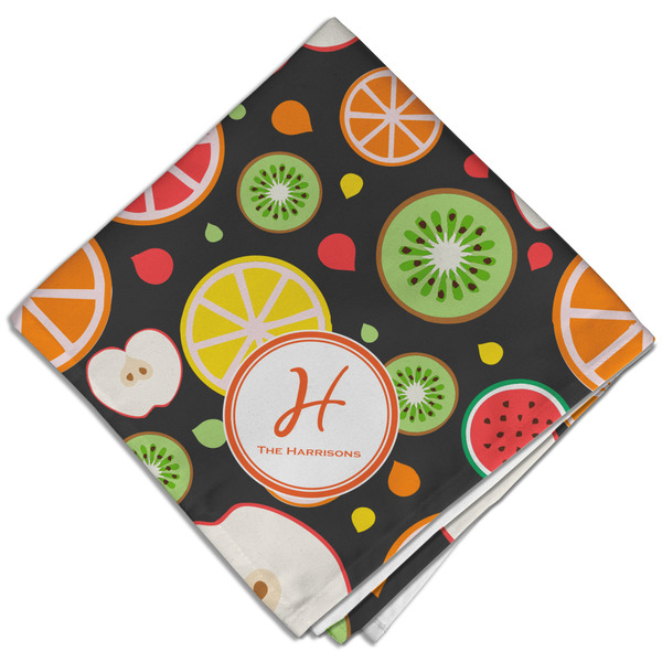 Custom Apples & Oranges Cloth Dinner Napkin - Single w/ Name and Initial