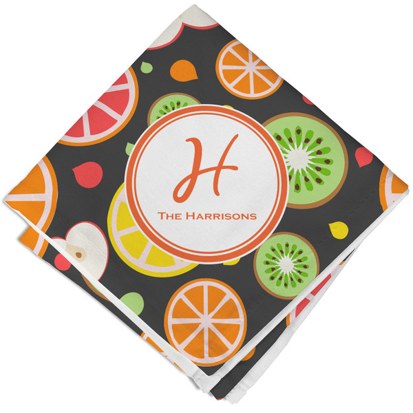 Custom Apples & Oranges Cloth Cocktail Napkin - Single w/ Name and Initial