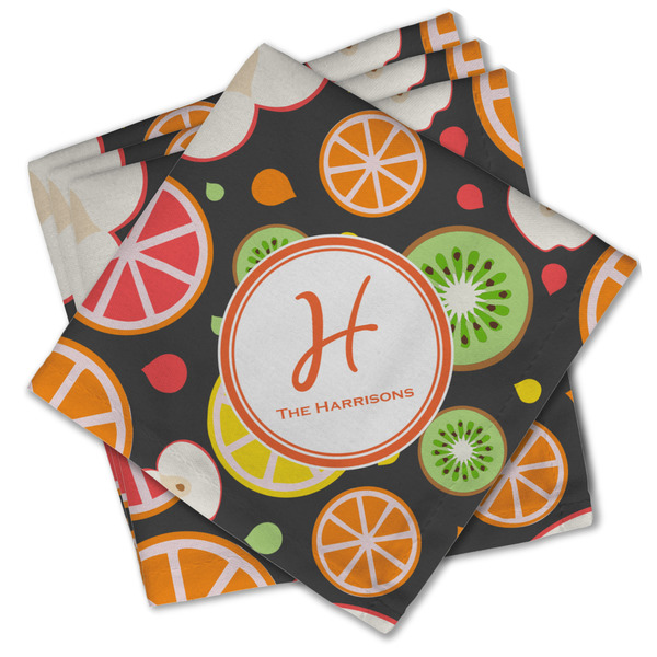 Custom Apples & Oranges Cloth Cocktail Napkins - Set of 4 w/ Name and Initial
