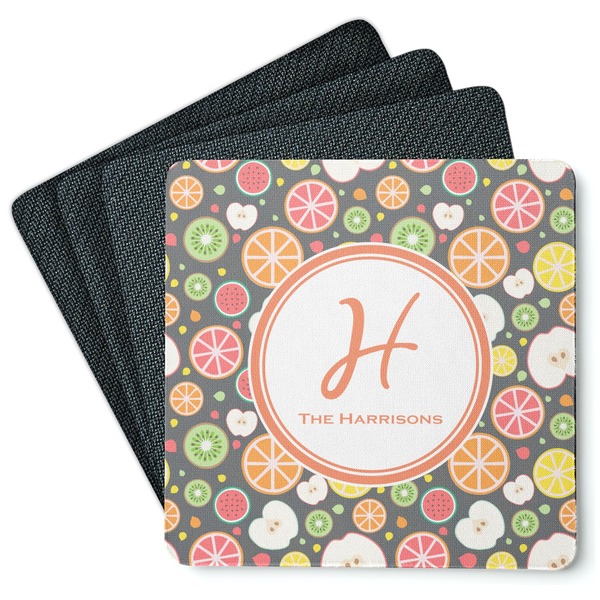 Custom Apples & Oranges Square Rubber Backed Coasters - Set of 4 (Personalized)