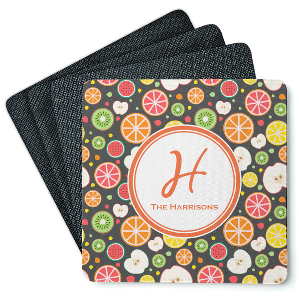 Custom Apples & Oranges Square Rubber Backed Coasters - Set of 4 (Personalized)