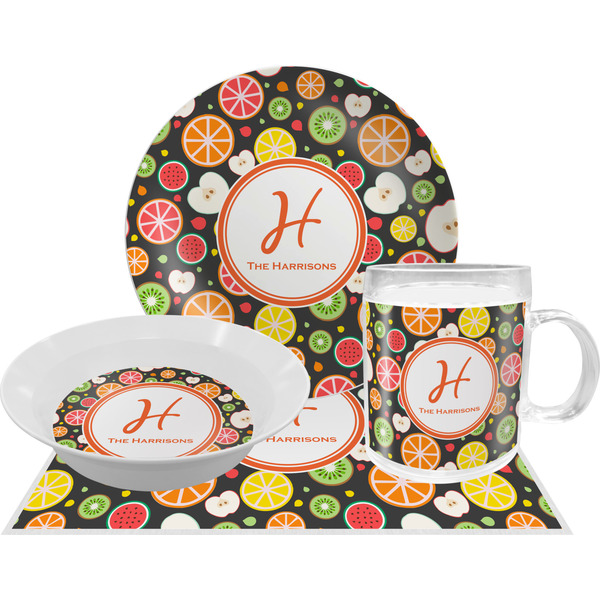 Custom Apples & Oranges Dinner Set - Single 4 Pc Setting w/ Name and Initial