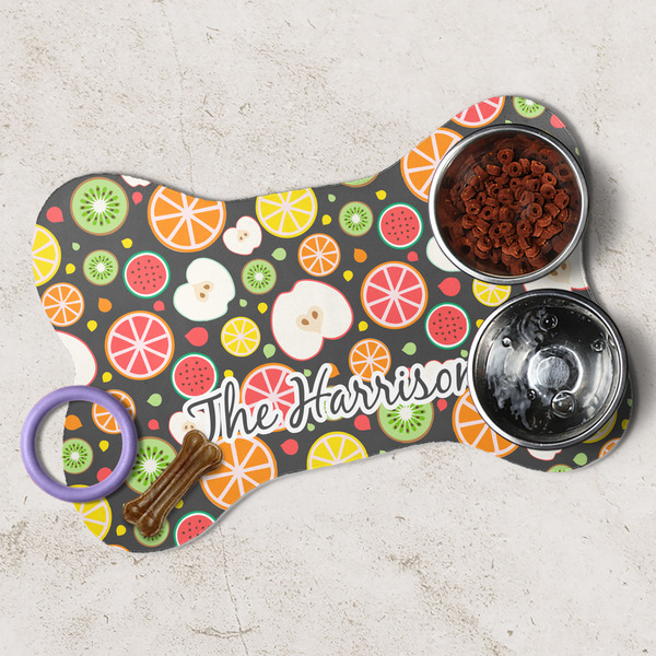 Apples & Oranges Dog Bone Shaped Mat Lifestyle