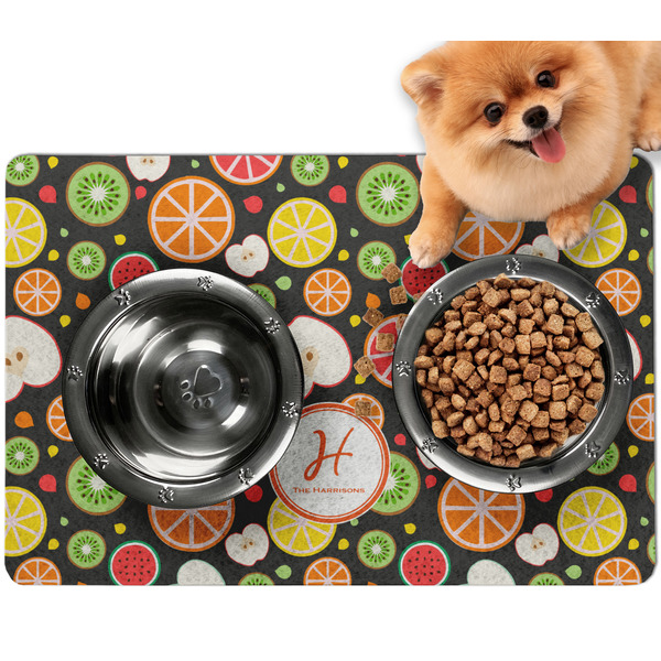 Custom Apples & Oranges Dog Food Mat - Small w/ Name and Initial