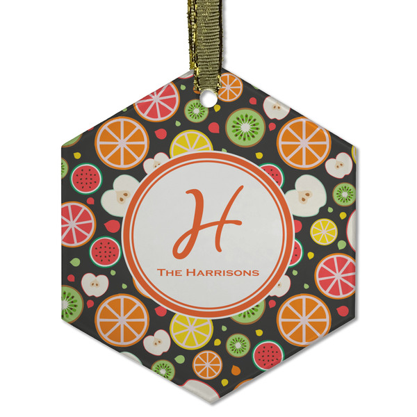 Custom Apples & Oranges Flat Glass Ornament - Hexagon w/ Name and Initial