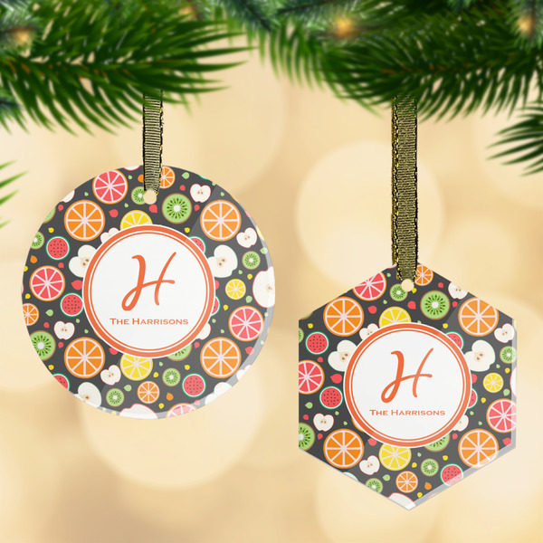 Custom Apples & Oranges Flat Glass Ornament w/ Name and Initial