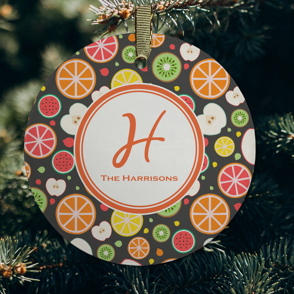 Apples & Oranges Frosted Glass Ornament - Round (Lifestyle)