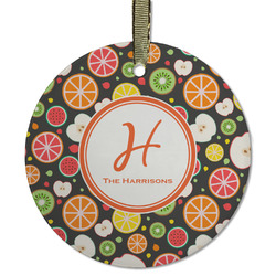 Apples & Oranges Flat Glass Ornament - Round w/ Name and Initial