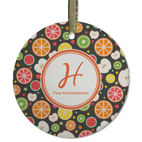 Custom Apples & Oranges Flat Glass Ornament - Round w/ Name and Initial