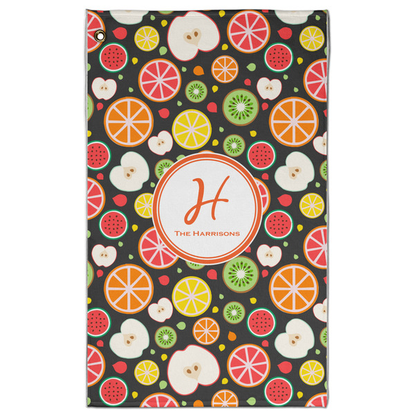 Custom Apples & Oranges Golf Towel - Poly-Cotton Blend w/ Name and Initial