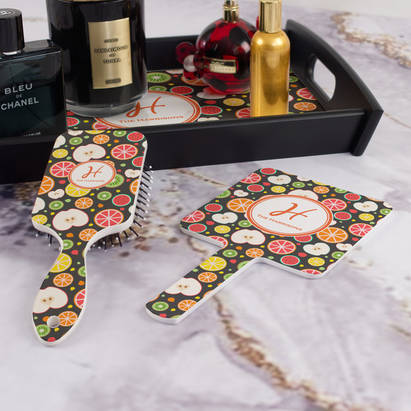 Apples & Oranges Hair Brush and Hand Mirror - Bathroom Scene
