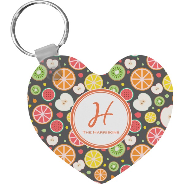 Custom Apples & Oranges Heart Plastic Keychain w/ Name and Initial