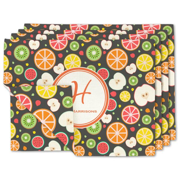Custom Apples & Oranges Double-Sided Linen Placemat - Set of 4 w/ Name and Initial