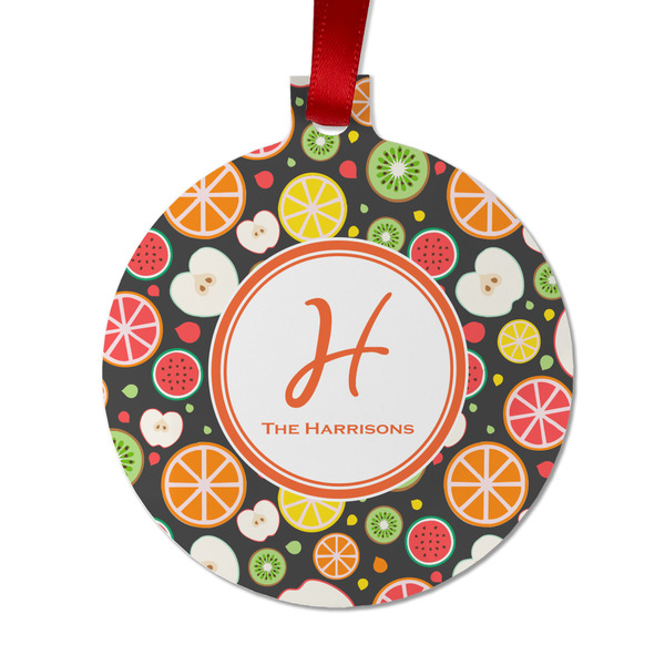 Custom Apples & Oranges Metal Ball Ornament - Double Sided w/ Name and Initial