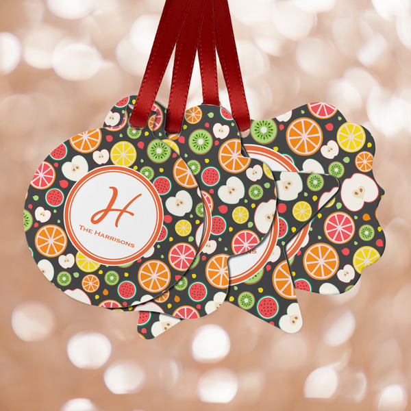 Custom Apples & Oranges Metal Ornaments - Double Sided w/ Name and Initial