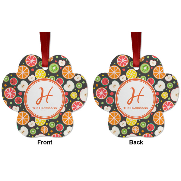 Apples & Oranges Metal Paw Ornament - Front and Back