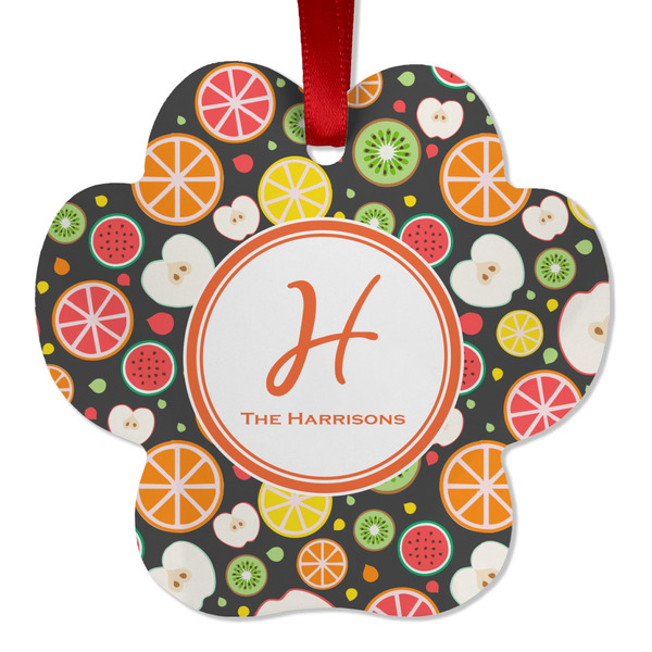 Custom Apples & Oranges Metal Paw Ornament - Double Sided w/ Name and Initial