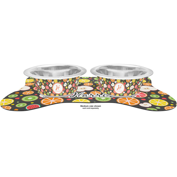 Apples & Oranges Metal Pet Bowls - On Dog Bone Shaped Mat