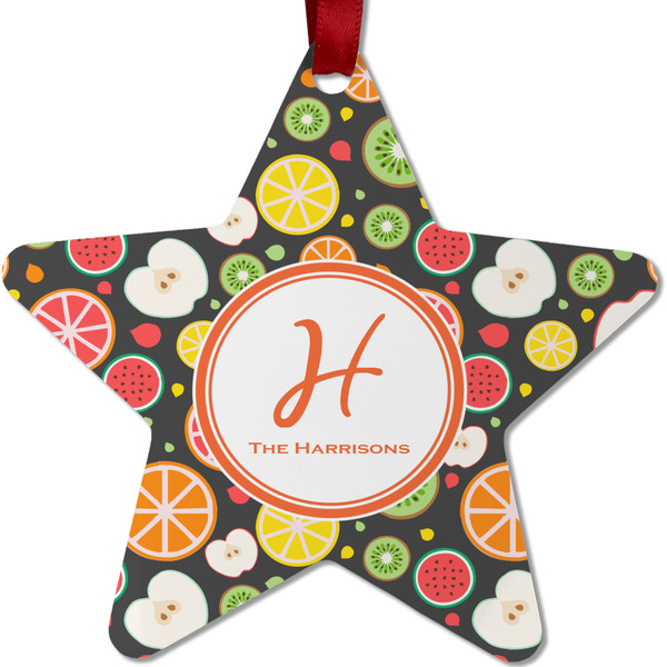 Custom Apples & Oranges Metal Star Ornament - Double Sided w/ Name and Initial