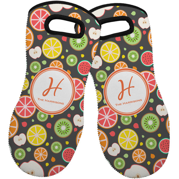 Custom Apples & Oranges Neoprene Oven Mitts - Set of 2 w/ Name and Initial