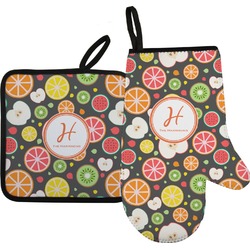 Apples & Oranges Oven Mitt & Pot Holder Set w/ Name and Initial