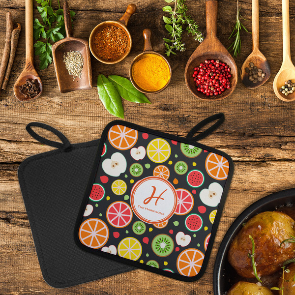 Apples & Oranges Neoprene Pot Holder - Set of 2  LIFESTYLE (Flatlay)
