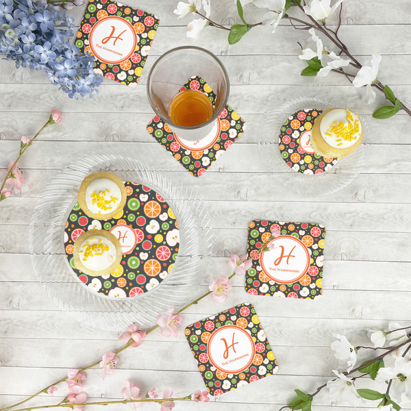 Apples & Oranges Paper Coasters - In Context