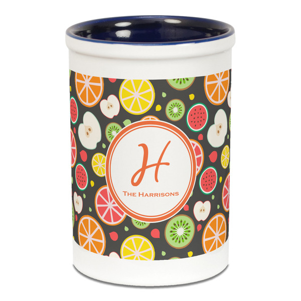 Apples & Oranges Pencil Holder - Blue
