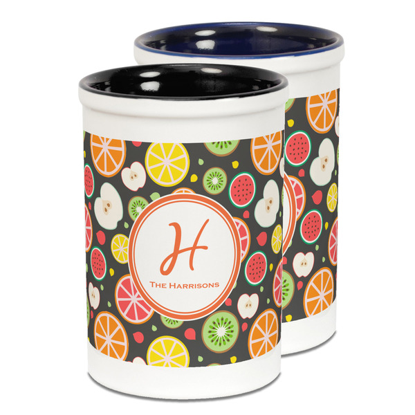 Custom Apples & Oranges Ceramic Pencil Holder - Large