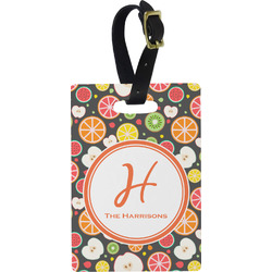 Apples & Oranges Plastic Luggage Tag - Rectangular w/ Name and Initial