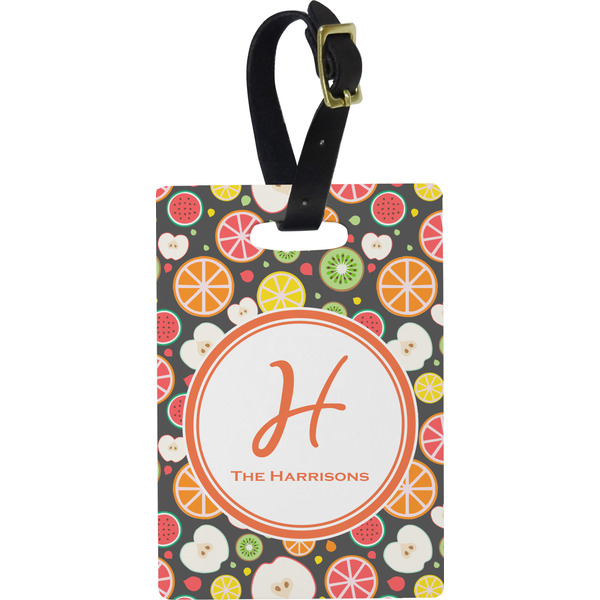 Custom Apples & Oranges Plastic Luggage Tag - Rectangular w/ Name and Initial