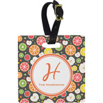 Apples & Oranges Plastic Luggage Tag - Square w/ Name and Initial