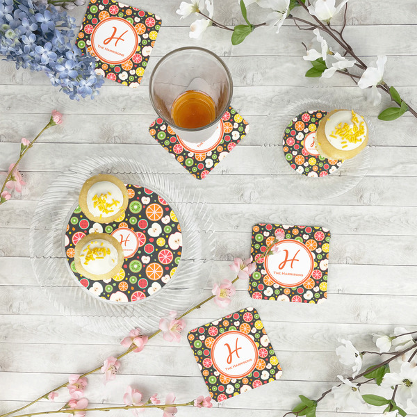 Apples & Oranges Plastic Party Appetizer & Dessert Plates - In Context