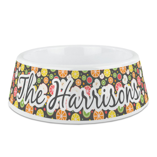 Custom Apples & Oranges Plastic Dog Bowl - Medium (Personalized)