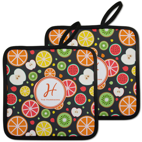 Custom Apples & Oranges Pot Holders - Set of 2 w/ Name and Initial