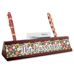 Apples & Oranges Red Mahogany Nameplate with Business Card Holder (Personalized)